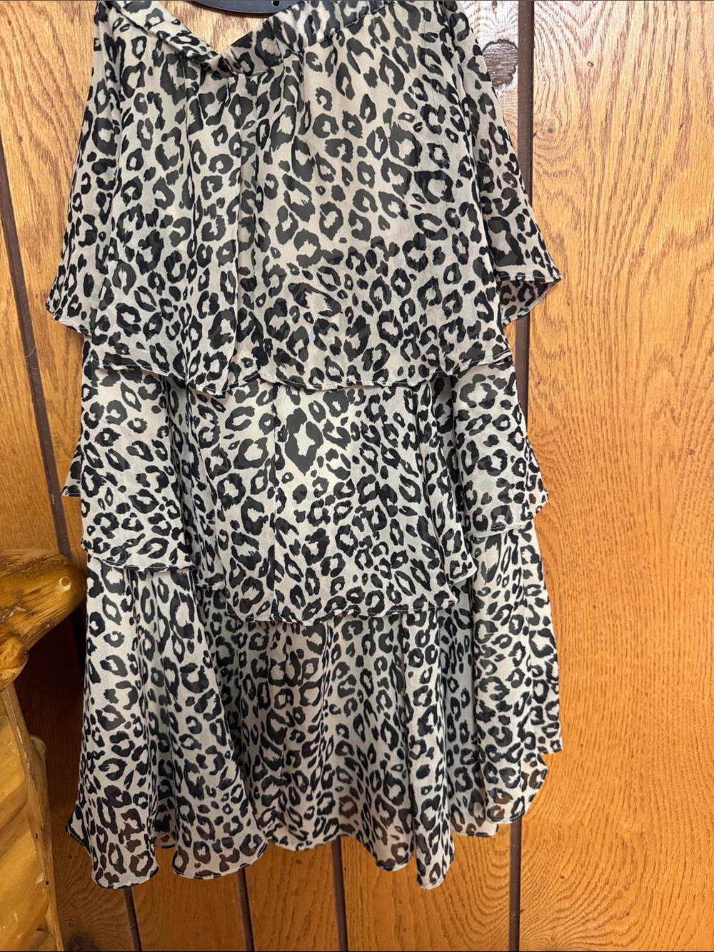 Girls' Black & Cream Leopard Tiered Dress